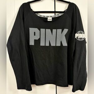 VICTORIA’S SECRET PINK Women’s L Black Shoulder Long Sleeve Arm Patch Logo Shirt